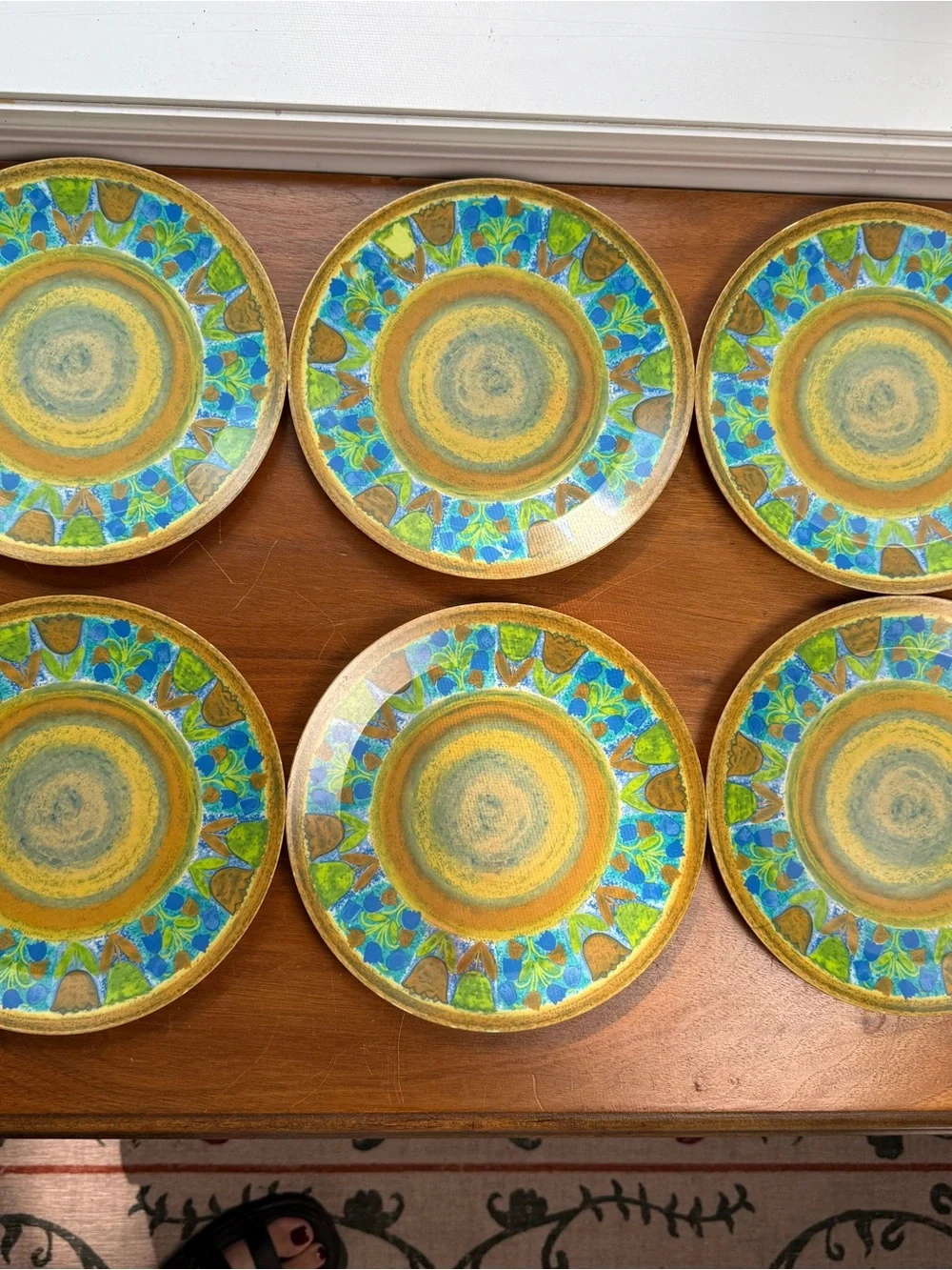 Vintage MCM OneidaWare Salad Plates Set Of 6 Melamine 8” Green 70s Flower Power